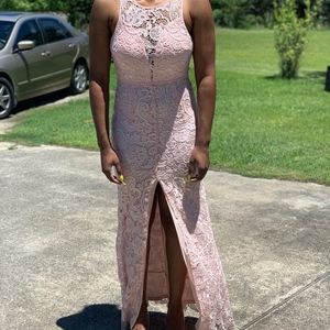 Long Lace Sleeveless Dress with Slit